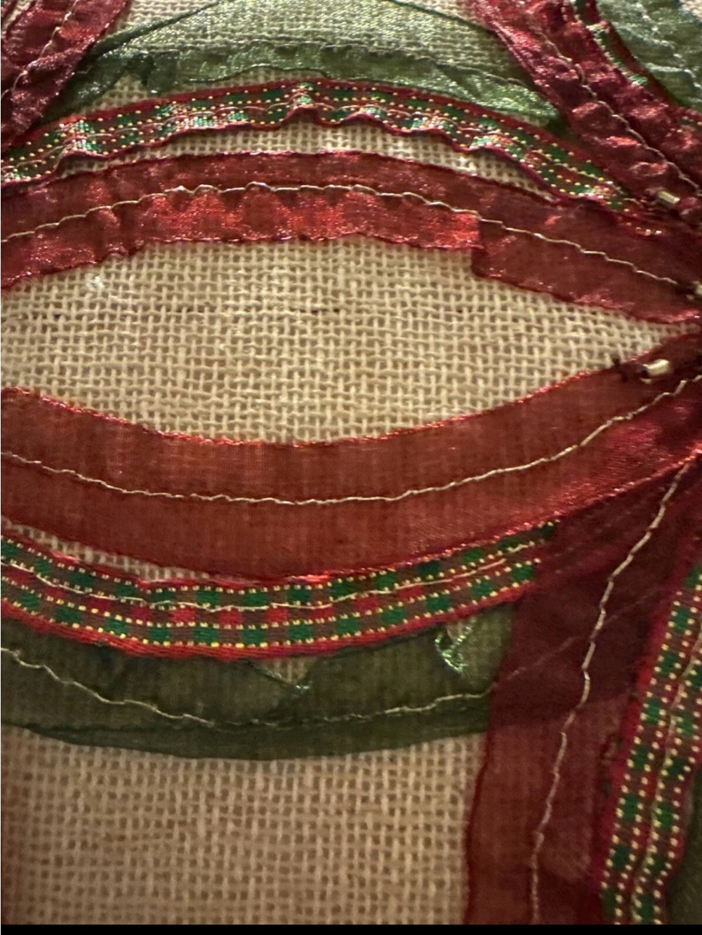 Pier 1 Imports Beaded Chiffon Ribbon Lumbar Pillow Red Green Gold Rhinestone - Picture 3 of 7